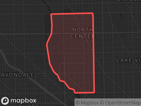Map of North Center in Chicago with its official boundary outlined