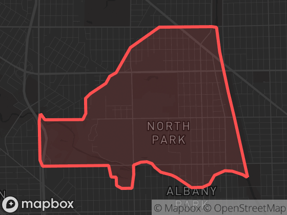 Map of North Park in Chicago with its official boundary outlined