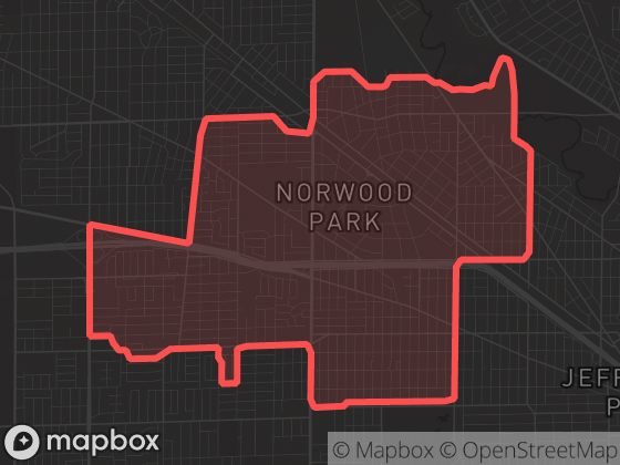 Map of Norwood Park in Chicago with its official boundary outlined
