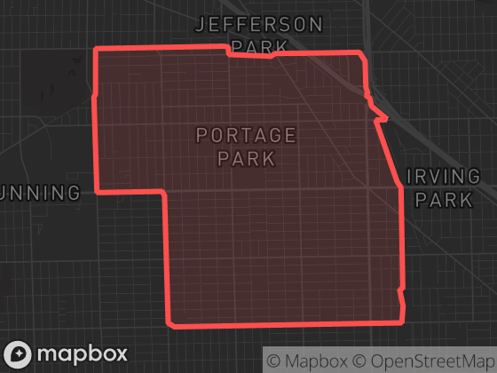 Map of Portage Park in Chicago with its official boundary outlined