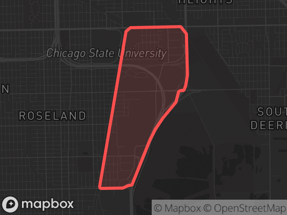 Map of Pullman in Chicago with its official boundary outlined
