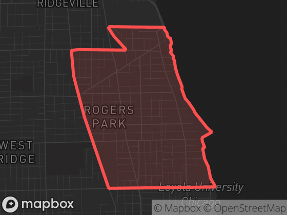 Map of Rogers Park in Chicago with its official boundary outlined
