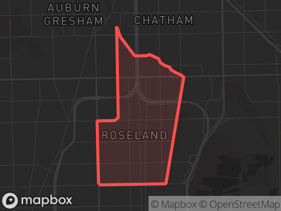 Map of Roseland in Chicago with its official boundary outlined