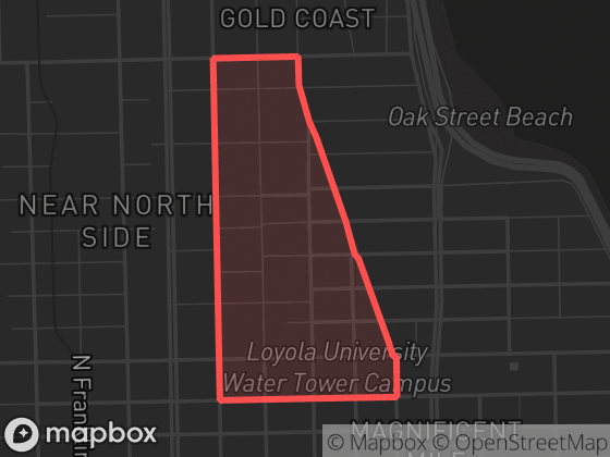 Map of Rush & Division in Chicago with its official boundary outlined