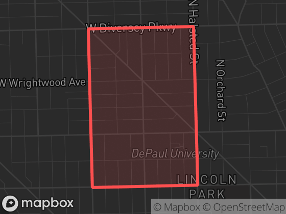 Map of Sheffield & DePaul in Chicago with its official boundary outlined