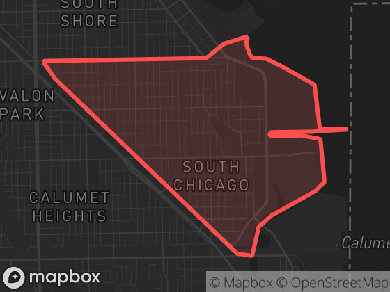 Map of South Chicago in Chicago with its official boundary outlined