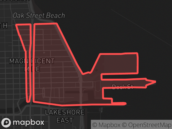 Map of Streeterville in Chicago with its official boundary outlined