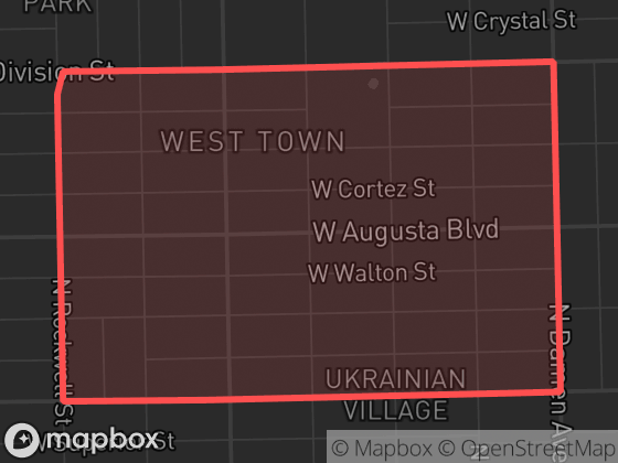 Map of Ukrainian Village in Chicago with its official boundary outlined