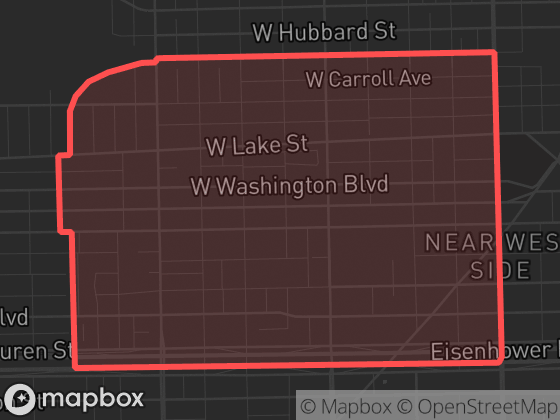 Map of United Center in Chicago with its official boundary outlined