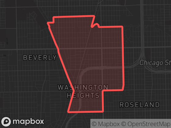 Map of Washington Heights in Chicago with its official boundary outlined
