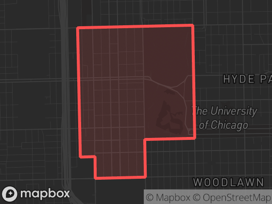 Map of Washington Park in Chicago with its official boundary outlined