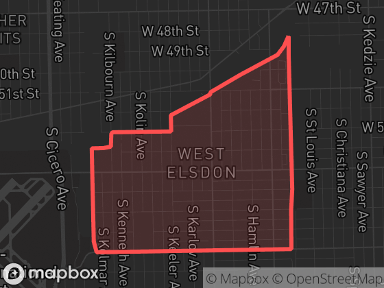 Map of West Elsdon in Chicago with its official boundary outlined