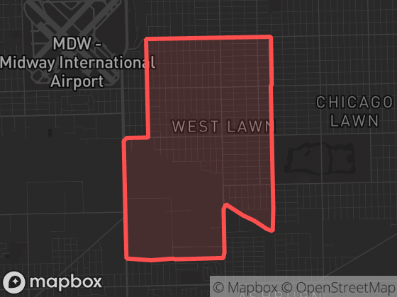 Map of West Lawn in Chicago with its official boundary outlined
