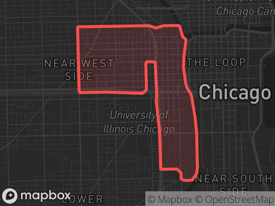 Map of West Loop in Chicago with its official boundary outlined