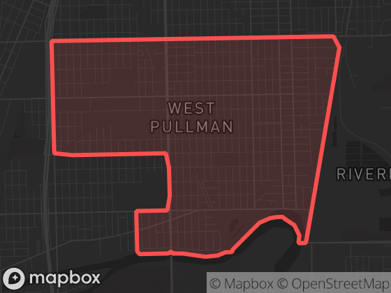 Map of West Pullman in Chicago with its official boundary outlined