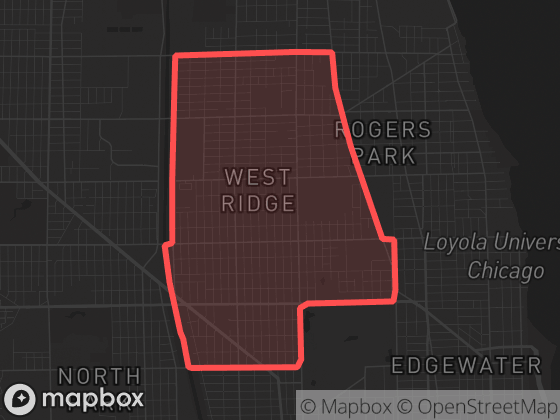Map of West Ridge in Chicago with its official boundary outlined
