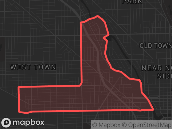 Map of West Town in Chicago with its official boundary outlined