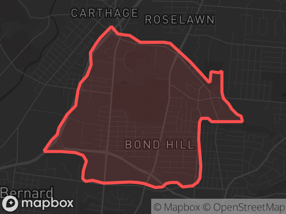 Map of Bond Hill in Cincinnati with its official boundary outlined