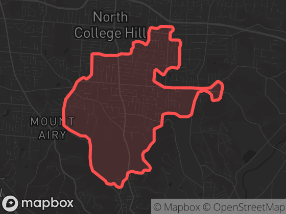 Map of College Hill in Cincinnati with its official boundary outlined