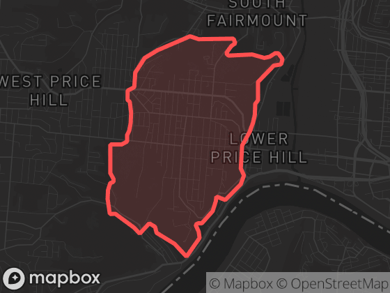 Map of East Price Hill in Cincinnati with its official boundary outlined