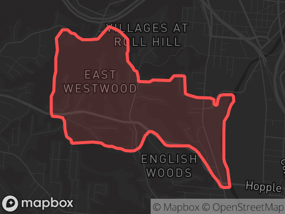 Map of East Westwood in Cincinnati with its official boundary outlined