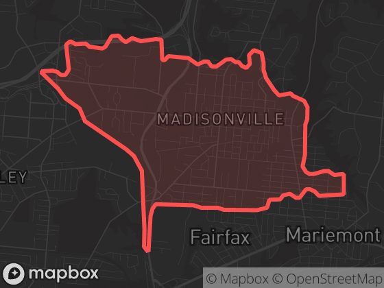 Map of Madisonville in Cincinnati with its official boundary outlined