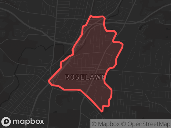 Map of Roselawn in Cincinnati with its official boundary outlined