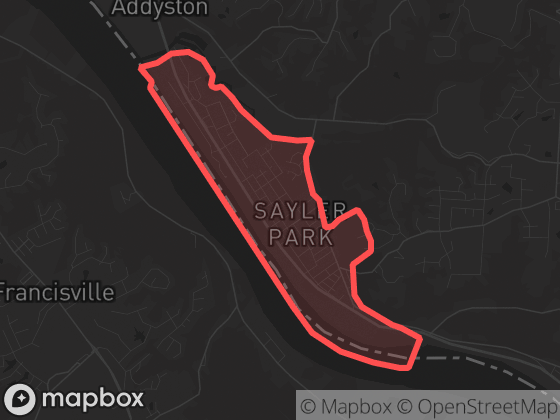 Map of Sayler Park in Cincinnati with its official boundary outlined