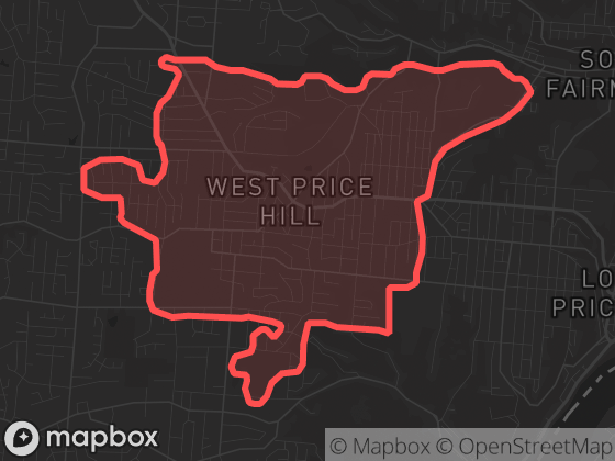 Map of West Price Hill in Cincinnati with its official boundary outlined