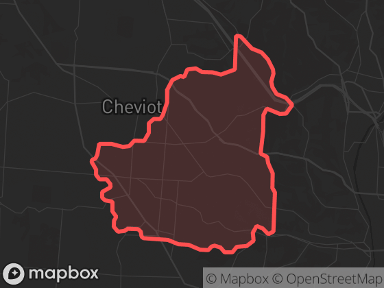 Map of Westwood in Cincinnati with its official boundary outlined