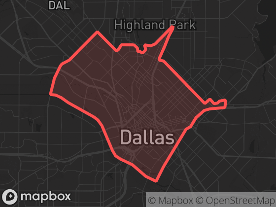 Map of Downtown/Oak Lawn in Dallas with its official boundary outlined