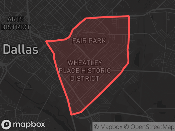 Map of Fair Park in Dallas with its official boundary outlined