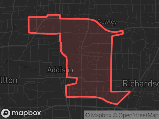 Map of Far North Dallas in Dallas with its official boundary outlined