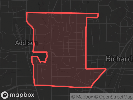 Map of Lower Far North Dallas in Dallas with its official boundary outlined