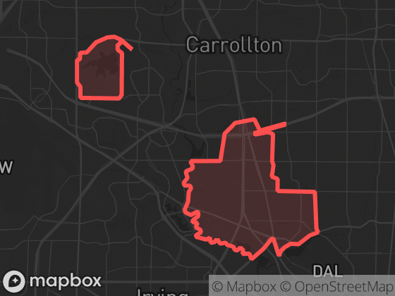 Map of NW Dallas/Cypress Waters in Dallas with its official boundary outlined