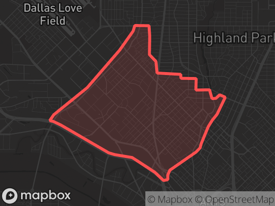 Map of Oak Lawn in Dallas with its official boundary outlined