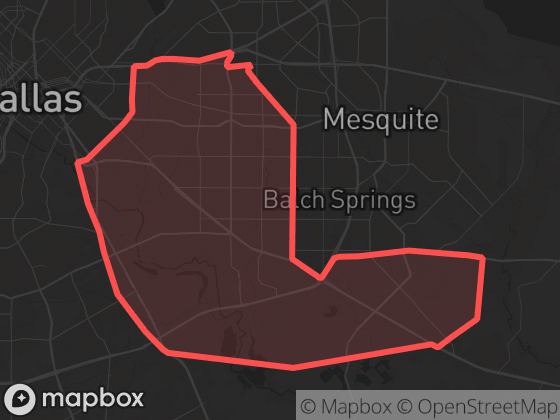 Map of Southeast Dallas in Dallas with its official boundary outlined