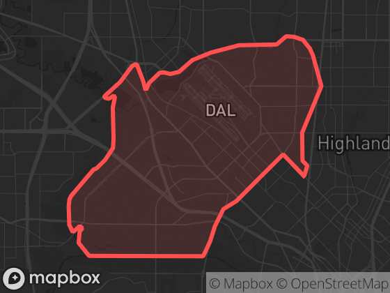 Map of Stemmons/Love Field in Dallas with its official boundary outlined