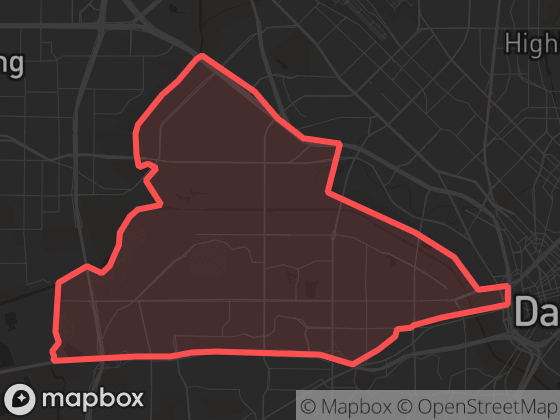 Map of West Dallas in Dallas with its official boundary outlined