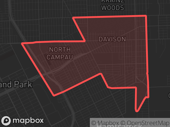 Map of Davison in Detroit with its official boundary outlined