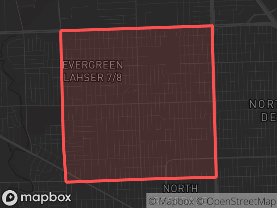Map of Evergreen in Detroit with its official boundary outlined