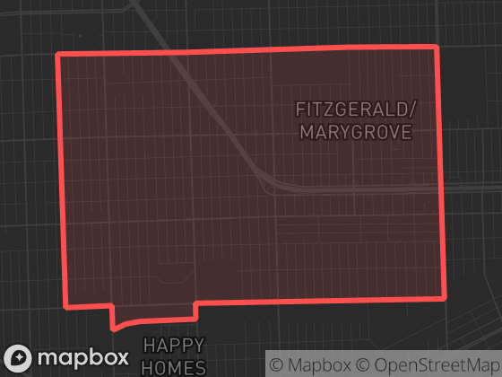 Map of Harmony Village in Detroit with its official boundary outlined