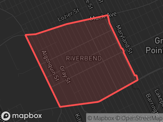 Map of Jefferson / Mack in Detroit with its official boundary outlined