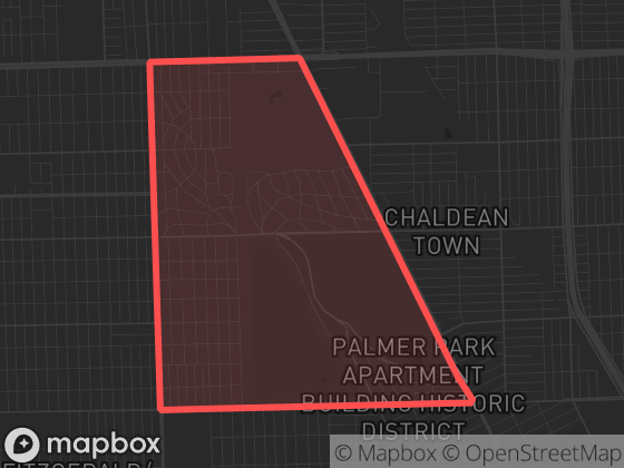 Map of Palmer Park in Detroit with its official boundary outlined