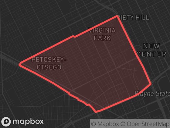 Map of Rosa Parks in Detroit with its official boundary outlined