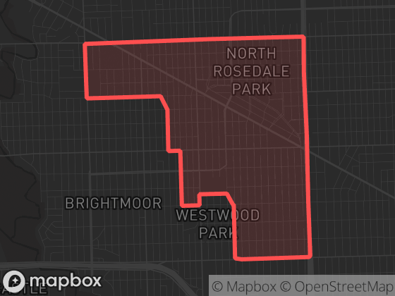 Map of Rosedale in Detroit with its official boundary outlined