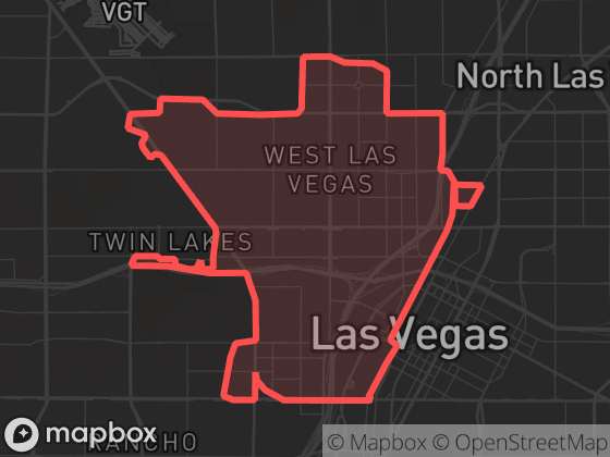 Map of Downtown / Arts District in Las Vegas with its official boundary outlined