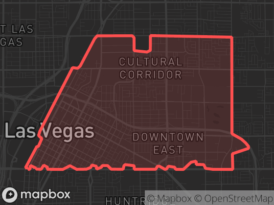 Map of Downtown in Las Vegas with its official boundary outlined