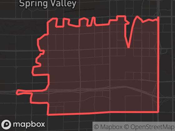 Map of Paradise / Enterprise in Las Vegas with its official boundary outlined