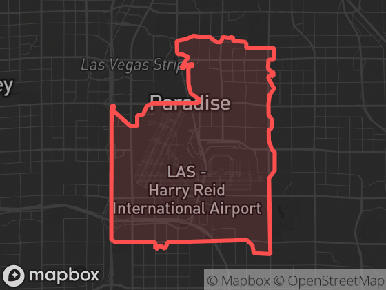 Map of Paradise / Southeast Las Vegas in Las Vegas with its official boundary outlined